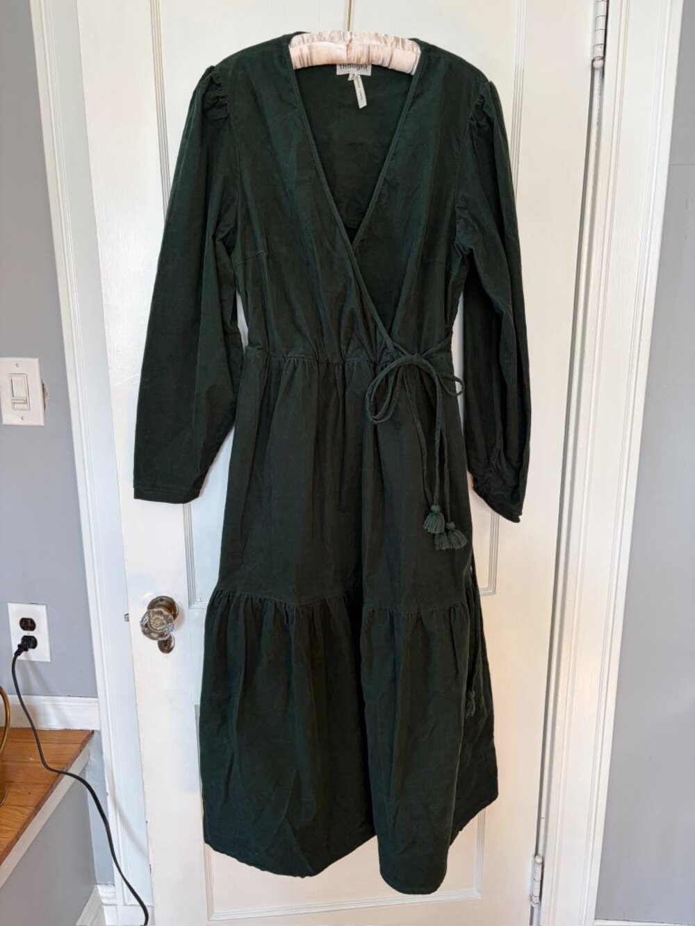 Thought Milou Green Organic Cotton Corduroy Wrap Dress UK 18 US 14/16